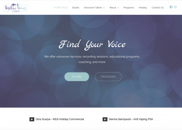 screen shot of Positive Voices Studios homepage
